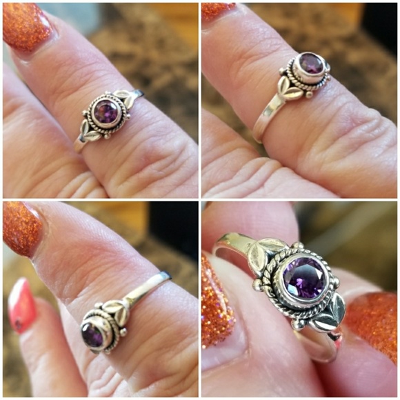 Genuine 1ct Amethyst Minimalist band ring size 8 - Picture 3 of 4